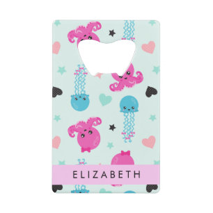 Zeeen, octopus, kwallen, harten, Jouw naam Kredietkaart Flessenopener