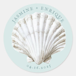 Zeeen schaal | strandbruiloft ronde sticker