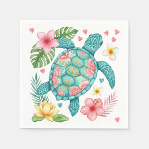 Zeeen schildpad en tropische bloemen servet