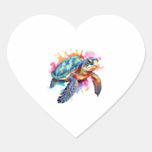 Zeeen schildpad in kleurrijke Waterverf Hart Sticker