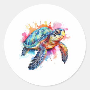 Zeeen schildpad in kleurrijke Waterverf Ronde Sticker
