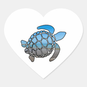 Zeeen schildpad silhouet op zomerblauwe strandgolv hart sticker