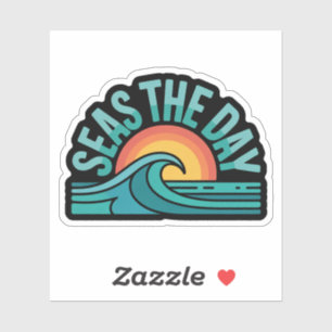 Zeeen van de Dag Bold Typografie Zon en Oceaan Gol Sticker