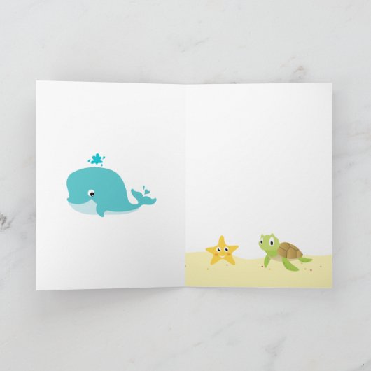 Zeeen: walvis, pinguïn, schildpad kinderen Verjaar Kaart (Binnen)