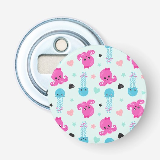 Zeeen, Zee, octopus, kwallen, harten Button Flesopener (Voorkant)