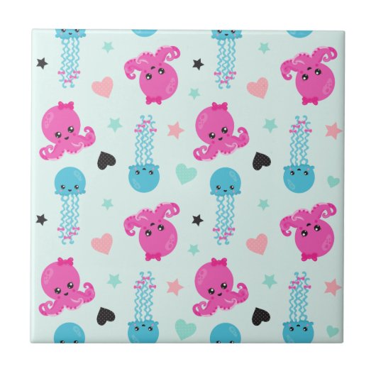 Zeeen, Zee, octopus, kwallen, harten Tegeltje (Voorkant)