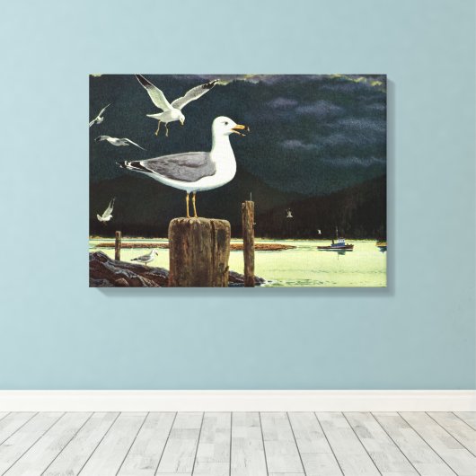 zeegarmeeuw doorboord pier, zeevogels canvas afdruk (Insitu (Houten vloer))