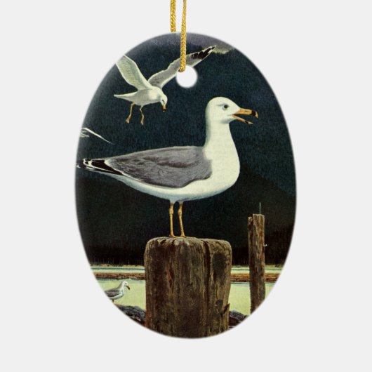  zeegarmeeuw doorboord pier, zeevogels keramisch ornament (Achterkant)