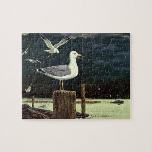 zeegarmeeuw doorboord pier, zeevogels legpuzzel