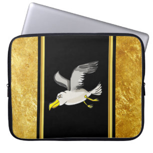 Zeegelaar die over de kop vliegt met een gouden fo laptop sleeve