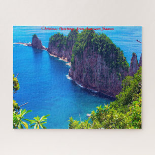 Zeegezicht Amerikaans Samoa.Kerstgroeten Legpuzzel