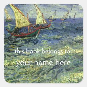 Zeegezicht bij Saintes-Maries; Van Gogh Exlibris Vierkante Sticker