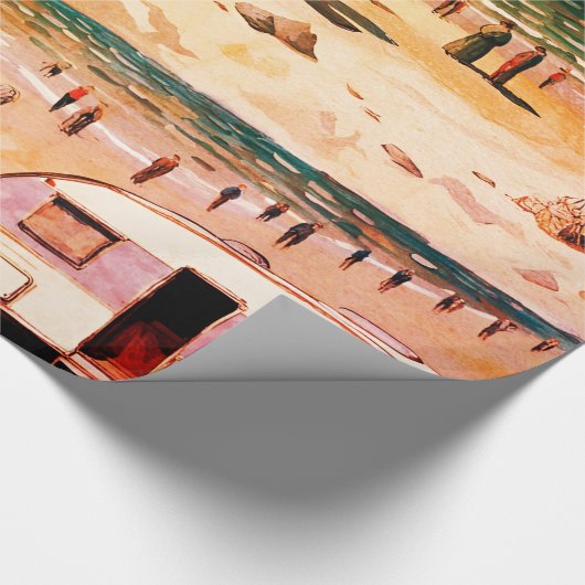 Zeegezicht, caravan op het strand cadeaupapier (Hoek)