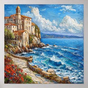 🌊 Zeegezicht Cottage Olie Schildering Kust Sereni Poster