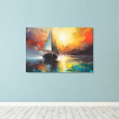 Zeegezicht met een eenzame zeilboot bij zonsonderg canvas afdruk (Insitu (Houten vloer))