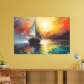 Zeegezicht met een eenzame zeilboot bij zonsonderg canvas afdruk (Insitu (Woonkamer))