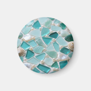 Zeeglas Mozaïek Turquoise Kust Charme Magneet