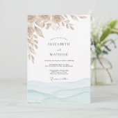 Zeegroen Blauwe Serene Kustbruiloft Kaart (Staand voorkant)