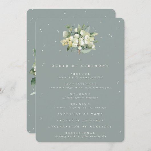 Zeegroene Sneeuwbes + Eucalyptus Boeket Bruiloft Programma (Voorkant / Achterkant)