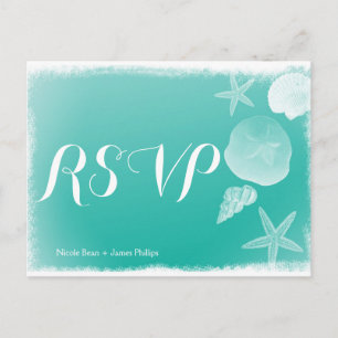 Zeegroene strand zeeschelp trouw RSVP briefkaart