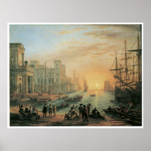 Zeehaven op Sunset, 1639 Poster