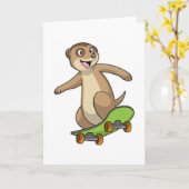 Zeehond als Schaatsster met Skateboard Kaart (Gele Bloem)