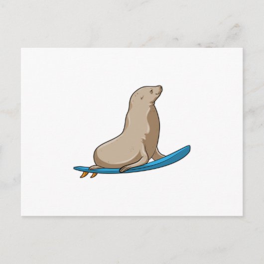 Zeehond als surfer met surfplank briefkaart (Voorkant)