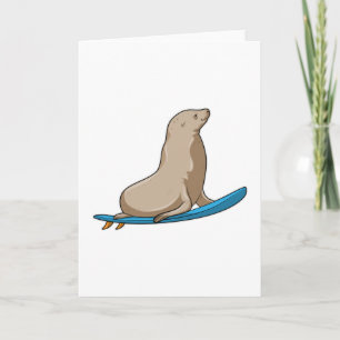 Zeehond als surfer met surfplank kaart