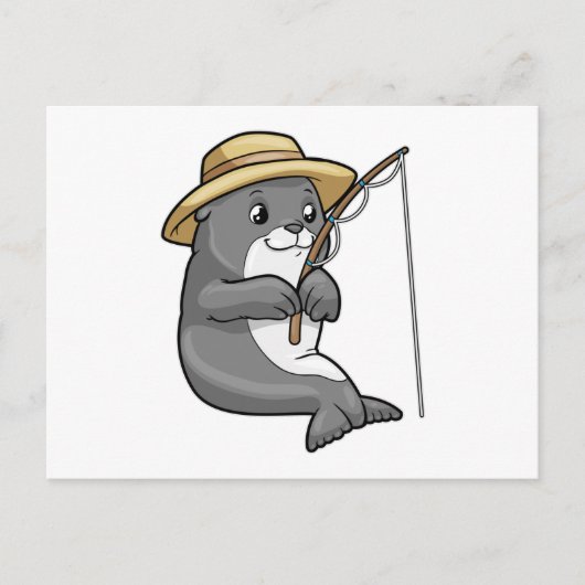 Zeehond bij vissen met hengel en hoed briefkaart (Voorkant)