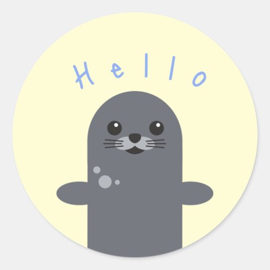 Zeehond Cute Hello Sticker Dier Onderwater Dier (Voorkant)