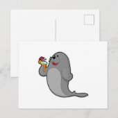 Zeehond drinkt met sap briefkaart (Voorkant / Achterkant)