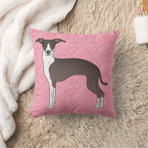 Zeehond En Witte Italiaanse Greyhound Op Roze Hart Kussen