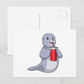 Zeehond met drinkbeker briefkaart (Voorkant / Achterkant)
