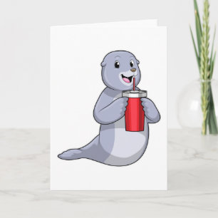 Zeehond met drinkbeker kaart
