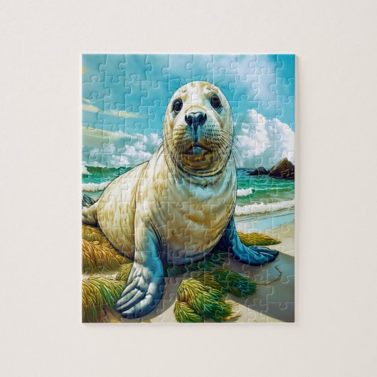 Zeehond op het strand legpuzzel (Verticaal)