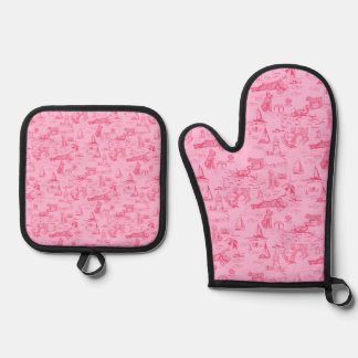 Zeehond Roze Toile Ovenwant & Pannenlap Set