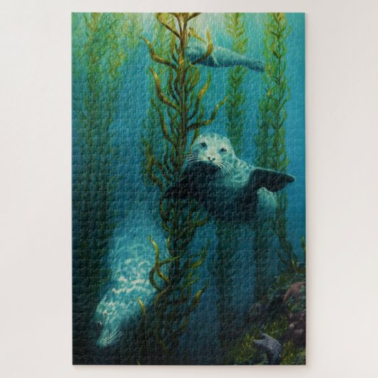 Zeehonden, zeehonden, zwemmen, leeuw van zee, have legpuzzel (Verticaal)