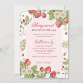 Zeeïg zoete aardbeien bloemig roze babyshower kaart (Voorkant)