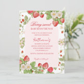 Zeeïg zoete aardbeien bloemig roze babyshower kaart (Staand voorkant)