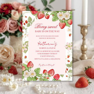 Zeeïg zoete aardbeien bloemig roze babyshower kaart