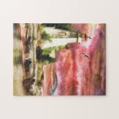 Zeekust vuurtoren op zonsondergang, puzzle legpuzzel (Horizontaal)