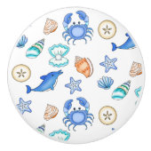 Zeekust, zeekust, dolfijn en zeeschelpen keramische knop (Voorkant)