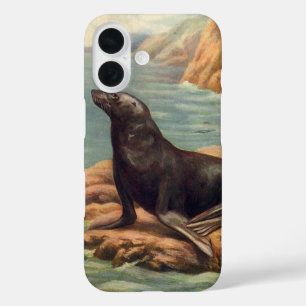 Zeeleeuw aan de kust, Vintage zeezoogdieren iPhone 16 Hoesje