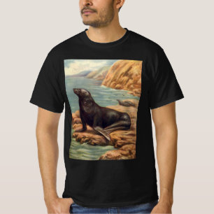 Zeeleeuw aan de kust, Vintage zeezoogdieren T-shirt