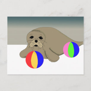 Zeeleeuw met strandballen briefkaart