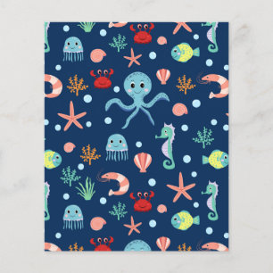 Zeelevenpatroon met cute zeedieren flyer