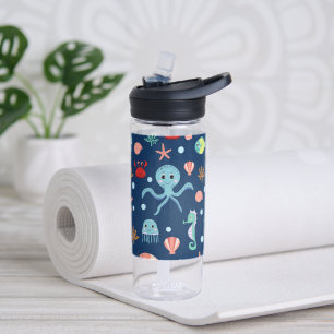 Zeelevenpatroon met cute zeedieren waterfles