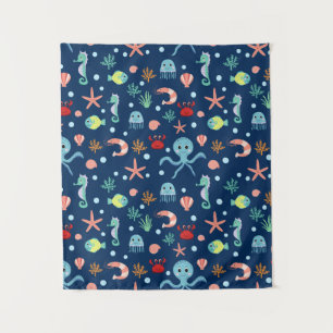 Zeelevenpatroon met een Cute uitstraling Wandkleed
