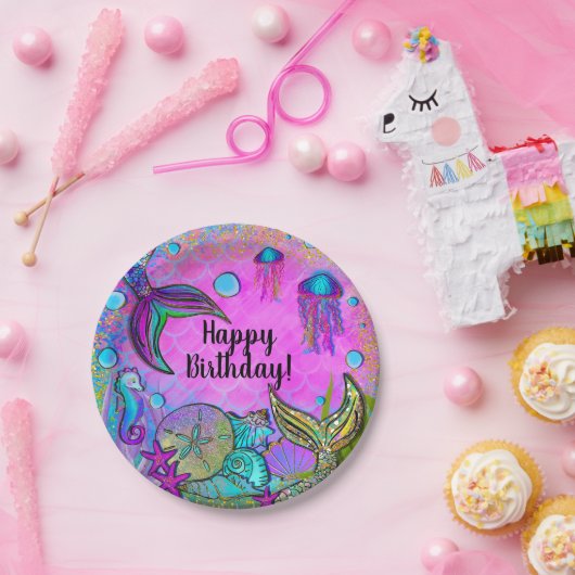 Zeelui en zeeluiken Roze Sparkly Party Papieren Bordje (Feest)