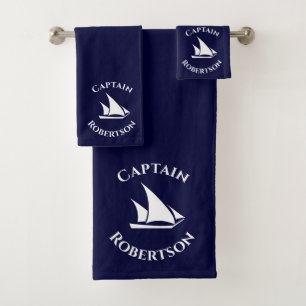 Zeemacht blauw kapitein Zeeslagboot Nautische Bad Handdoek